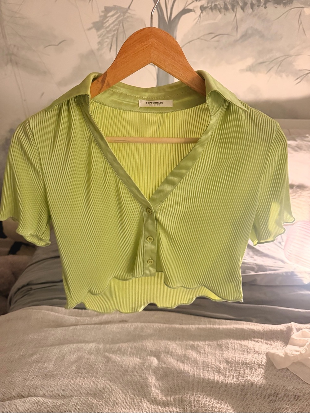 Peppermayo Lime Green Ribbed Cropped Polo